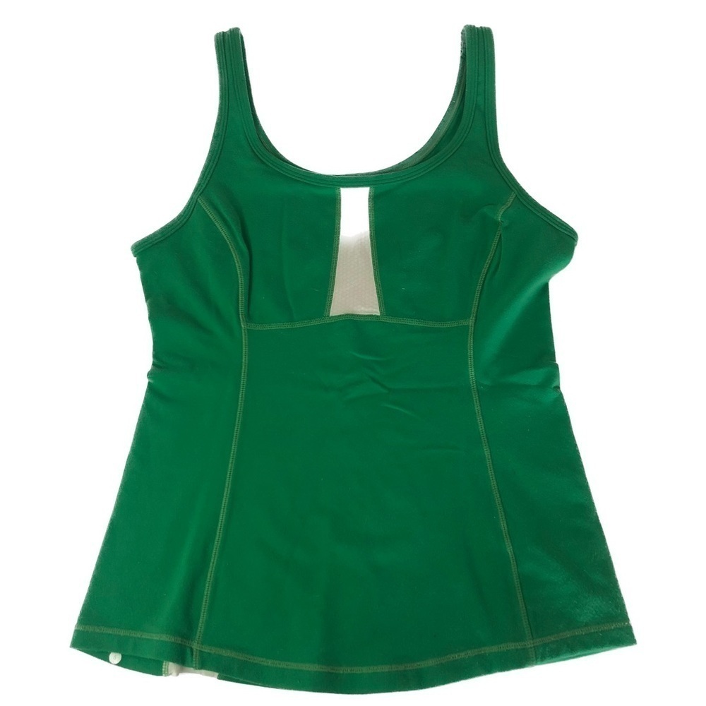 90s Y2K Lululemon Mesh Yoga Tank Top Scoop Neck Green White Size 6